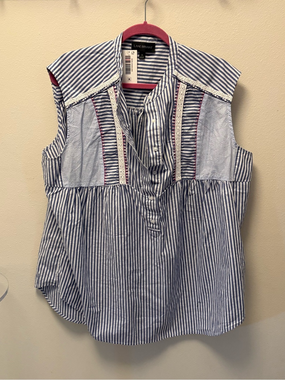Lane Bryant Navy & White Striped Sleeveless Button-Front Blouse